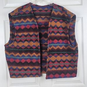 International Denim iD Aztec Southwest Pattern Vest Liner Wool Blend Womens